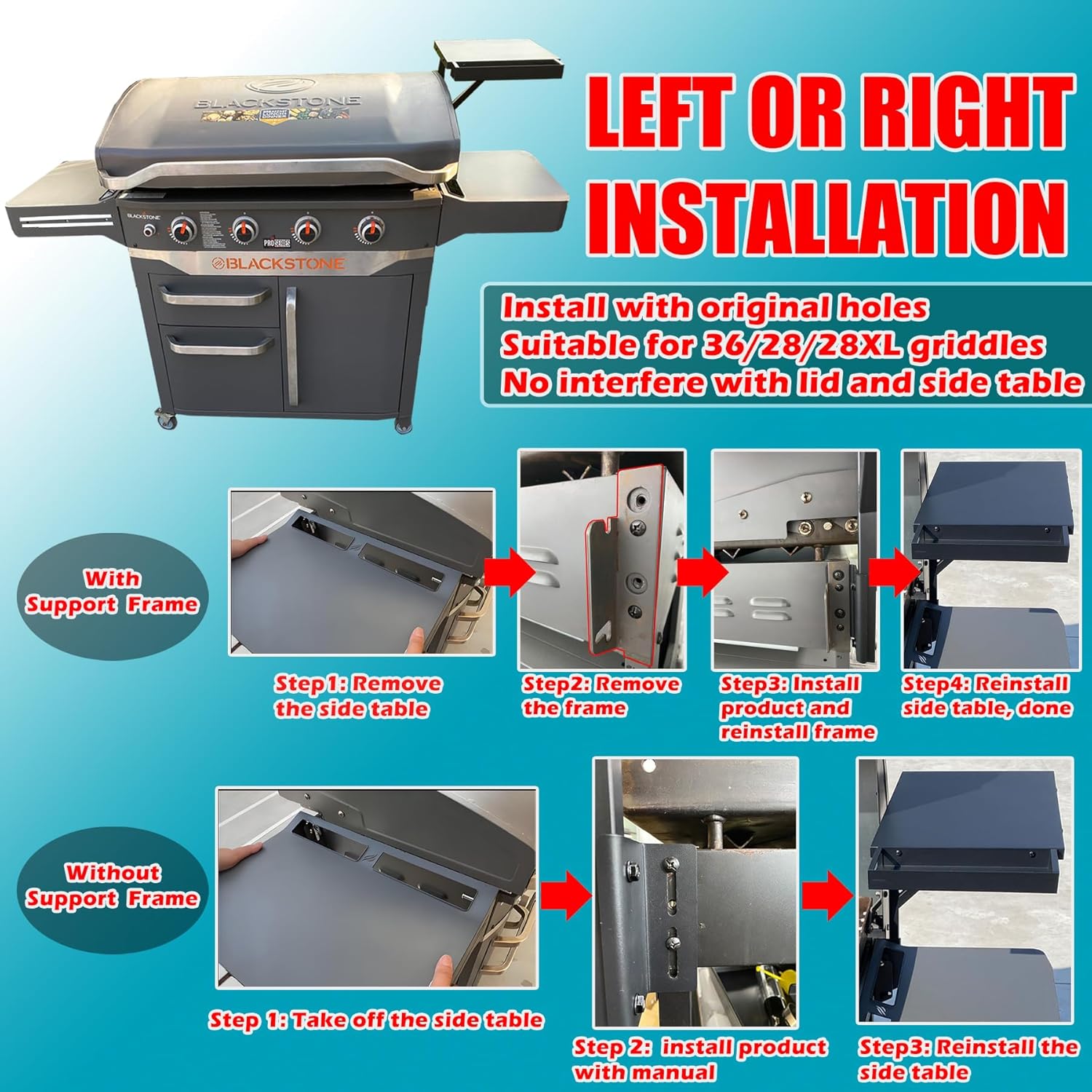 Sivsis Upgraded Upper Side Shelf with Blackstone Caddy for 36/28/28XL Inch Griddle, Large Blackstone Side Tray/Shelf with Caddy, Maximize Accessory Storage Space