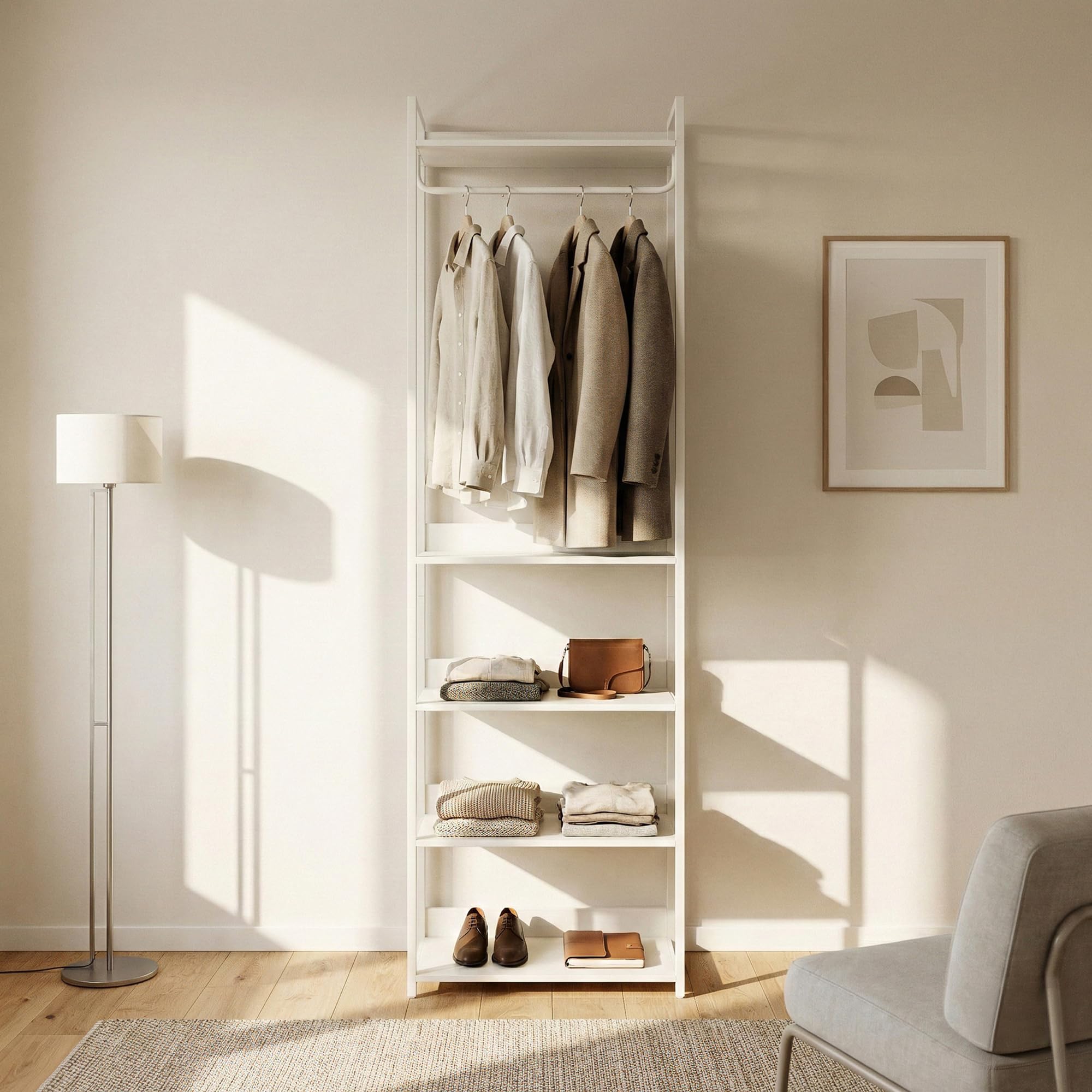 [en.casa] Stand Appendiabiti da Terra in Acciaio con 5 Ripiani Guardaroba Aperto con Vano Asta Portabiti Organizzatore per Ingresso Camera da Letto 200 x 61 x 40 cm - Grigio