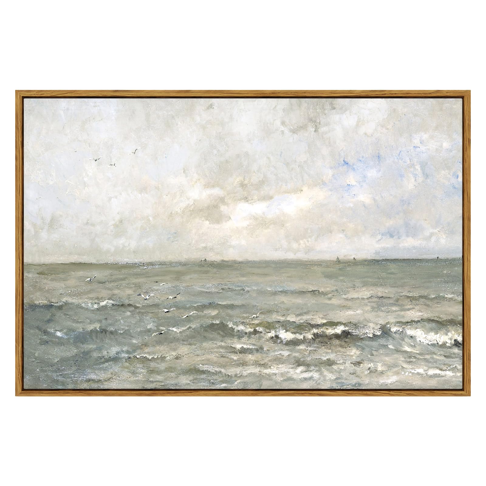 VIYYIEA Ocean Landscape Large Framed Wall Art, Seascape Vintage Paintings Art Decor Aesthetic, Canvas Print Artwork, Calming Sea Wall Pictures for Bedroom Bathroom Office, 24x36 Inch