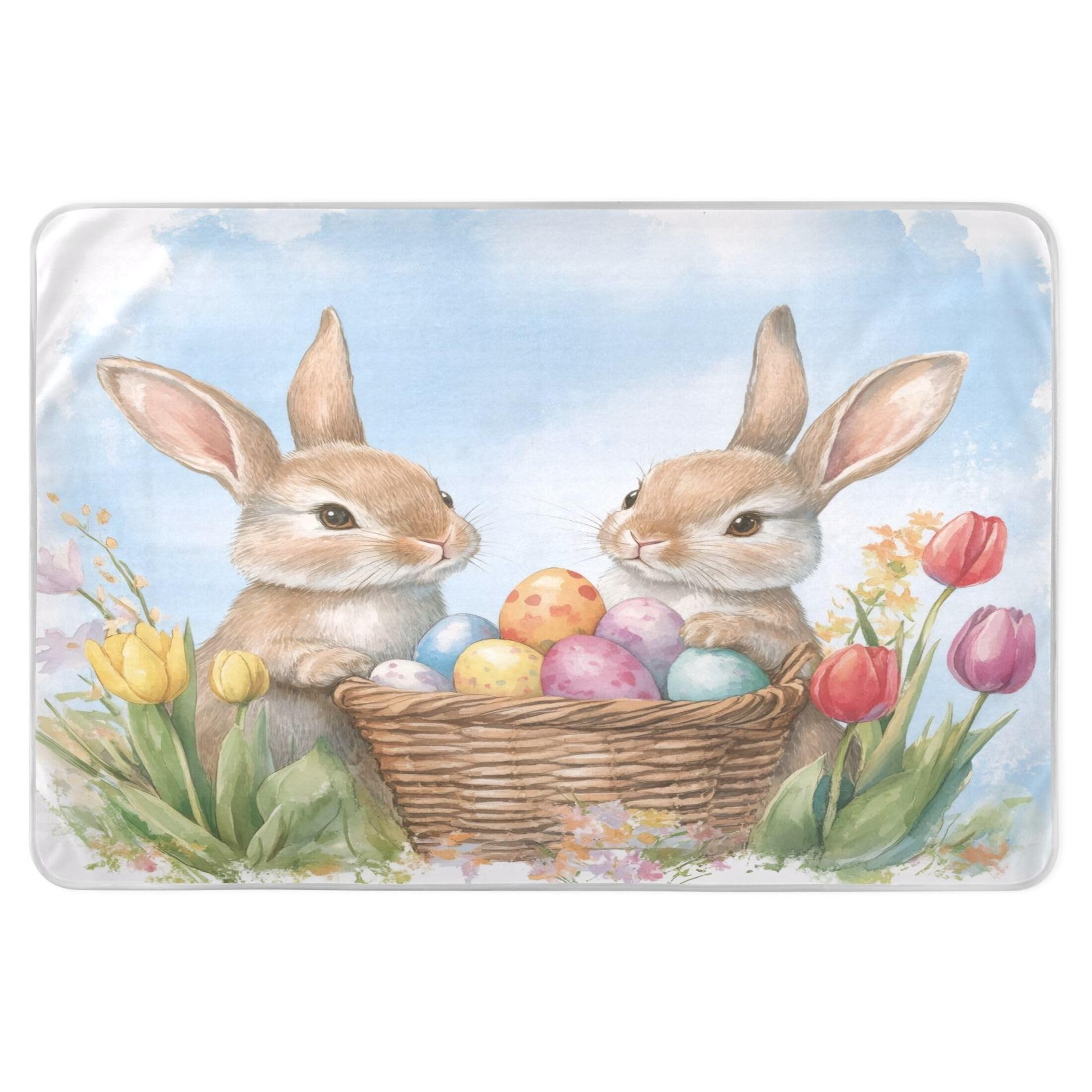 Takiito Bunnys with Easter Eggs Bed Pad Reusable Bed Underpad Washable Waterproof Leak-Proof Quick Dry Incontinence Pee Pad for Toddlers Kids Adults Pets 34x52 in