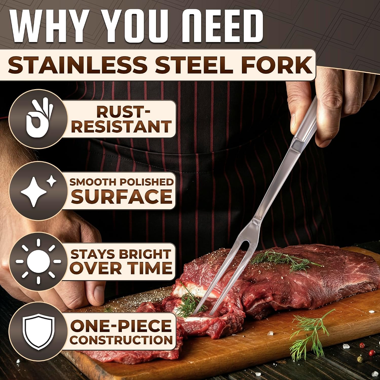 11" Long Turkey Carving Fork, Ergonomic Handle, Stainless Steel