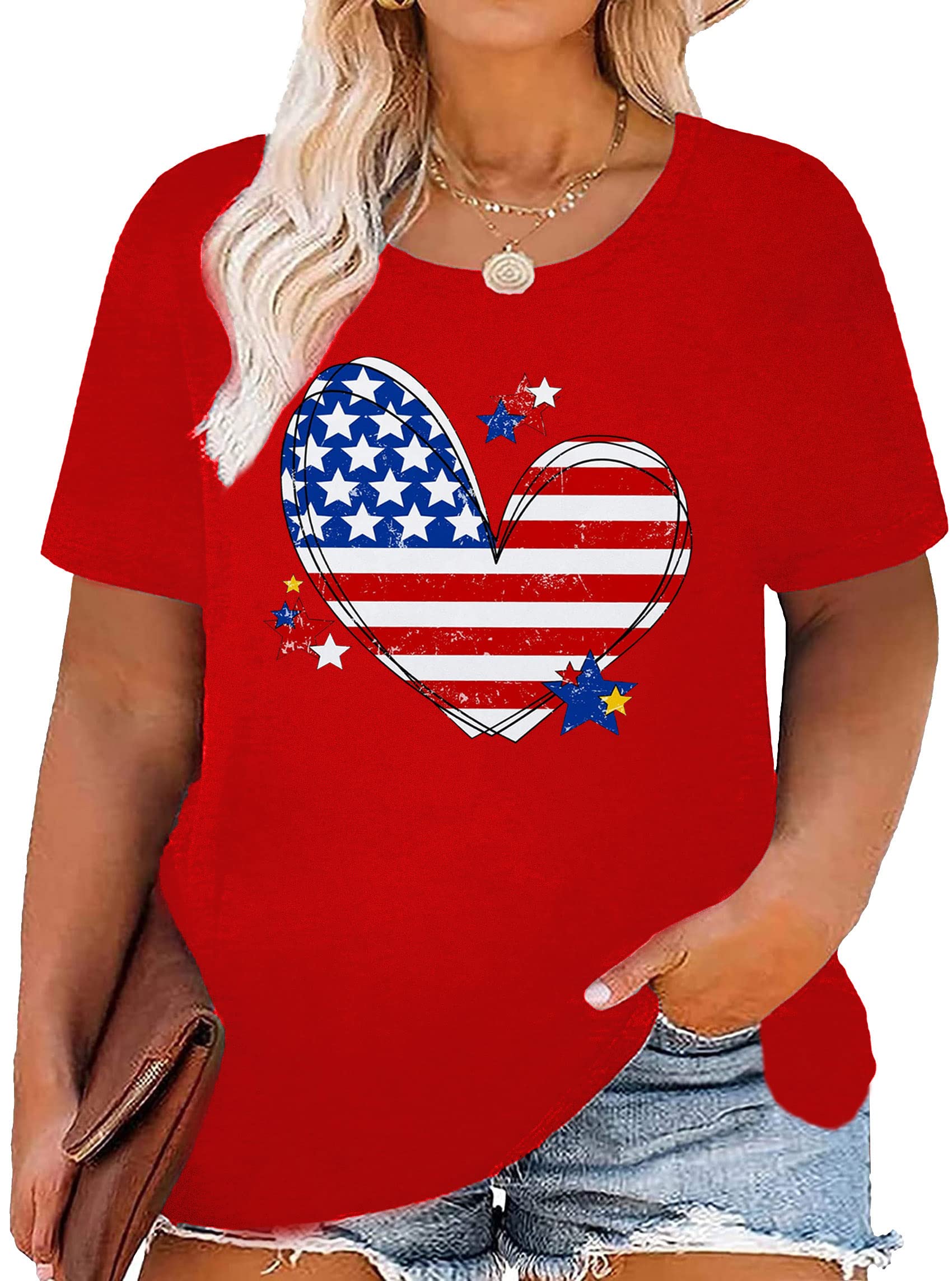 Plus Size American Flag Shirts Women Patriotic Shirts USA Flag Graphic T-Shirt 4th of July Tee Tops