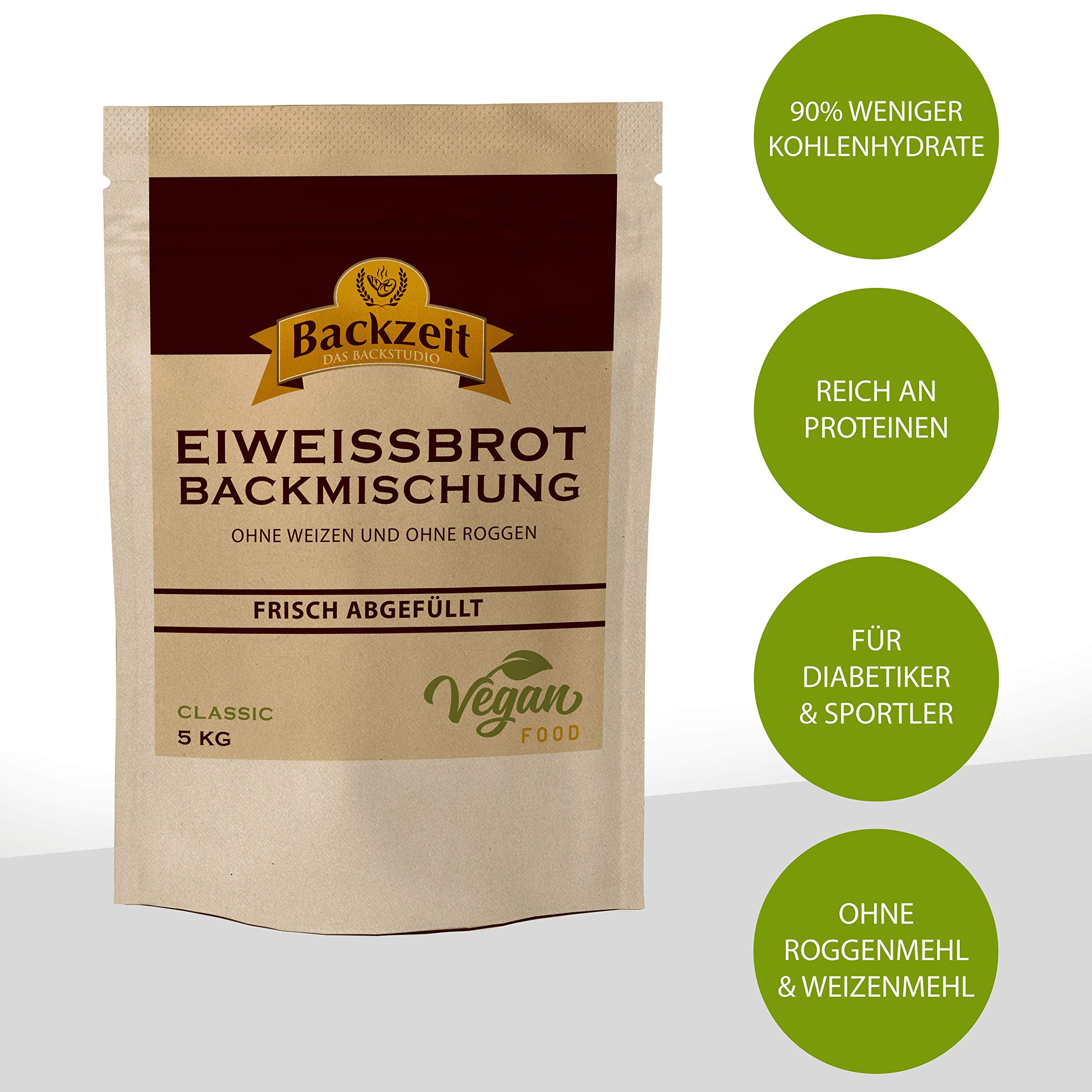 Brothers Eiweißbrot Backmischung Classic, 5 kg XXL Vorratspackung ergibt 9 kg Teig, ohne Weizenmehl, Roggenmehl, in Deutschland hergestelltes Diabetikerbrot mit 90% weniger Kohlenhydraten als Brot