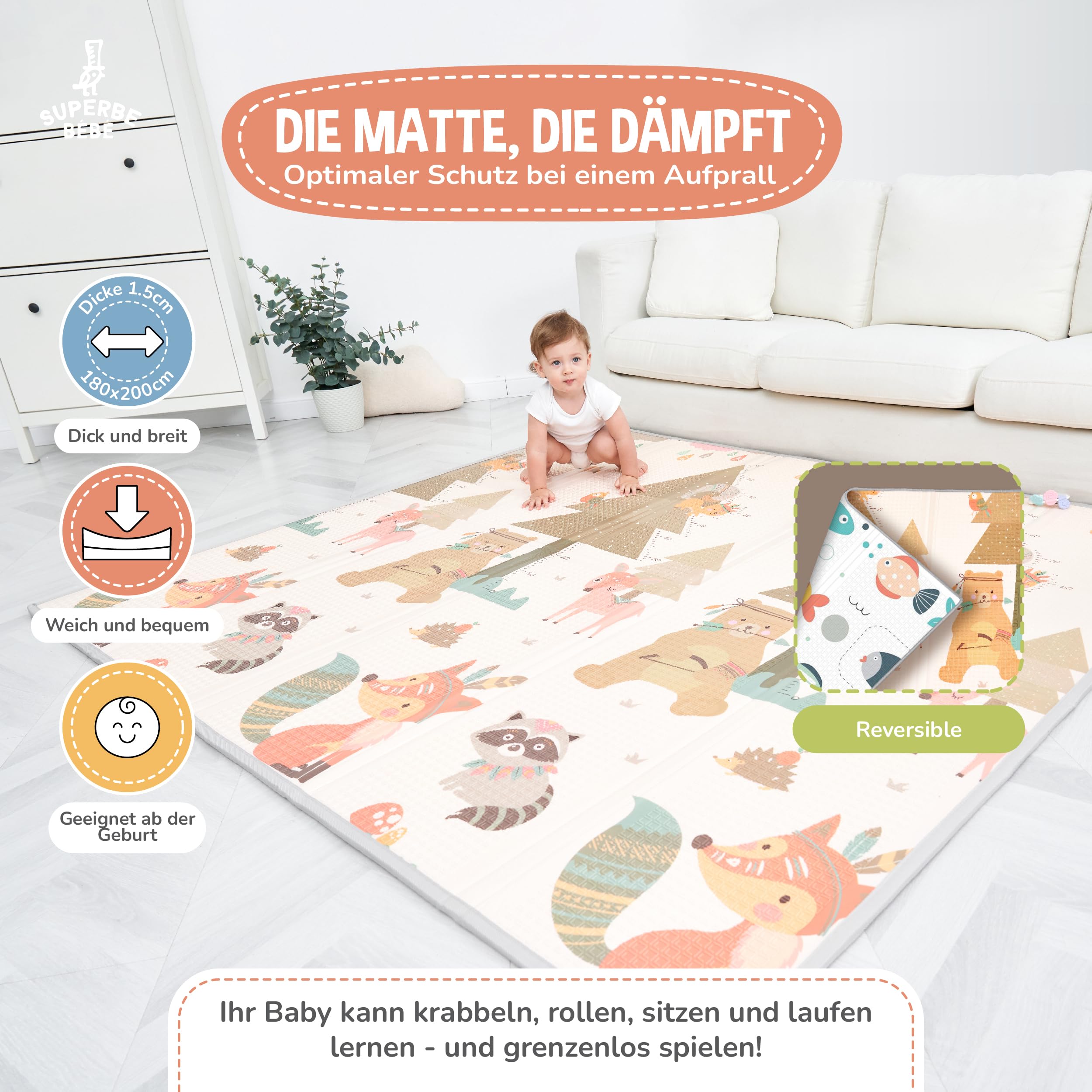 Krabbelmatte Baby Faltbar Spielmatte Kinder Spieldecke 150x180x1cm Krabbeldecke Für Baby - Babymatte Kindermatte - Schaumstoffmatte Kinderteppich- Spielteppich - Bodenmatte Kinder - Babygeschenk