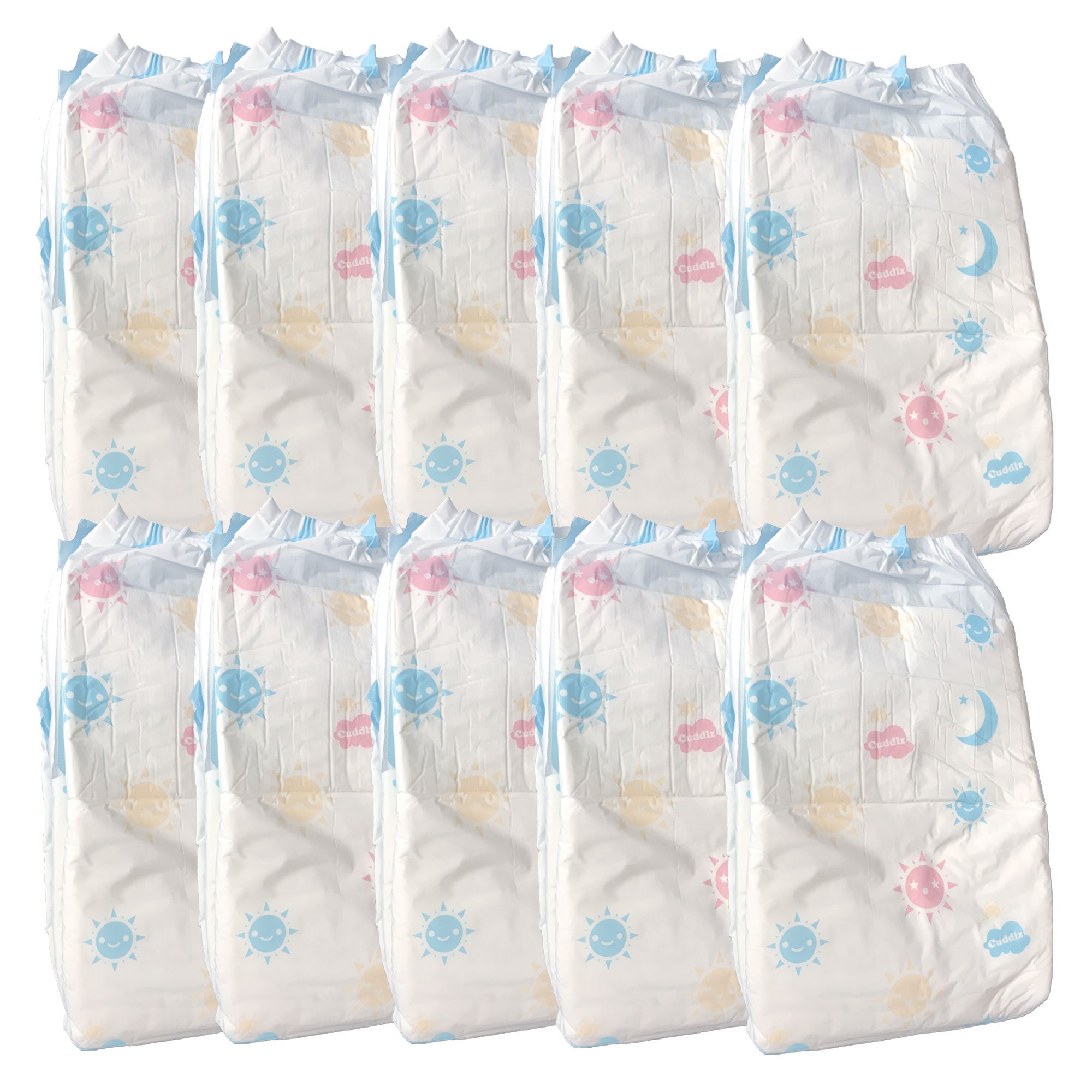 Pack of 10 Cuddlz Bright DayZ Pattern Disposable Nappies/Diapers Size