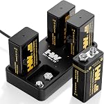 HW 9V Batteries,[4-Pack] 3600mWh Remboursé 9 Batterie Volt avec chargeur carré Li-ion Betaria pour détecteurs de fumée/Alarmes/Dispositifs médicaux/Pédales / Jouets