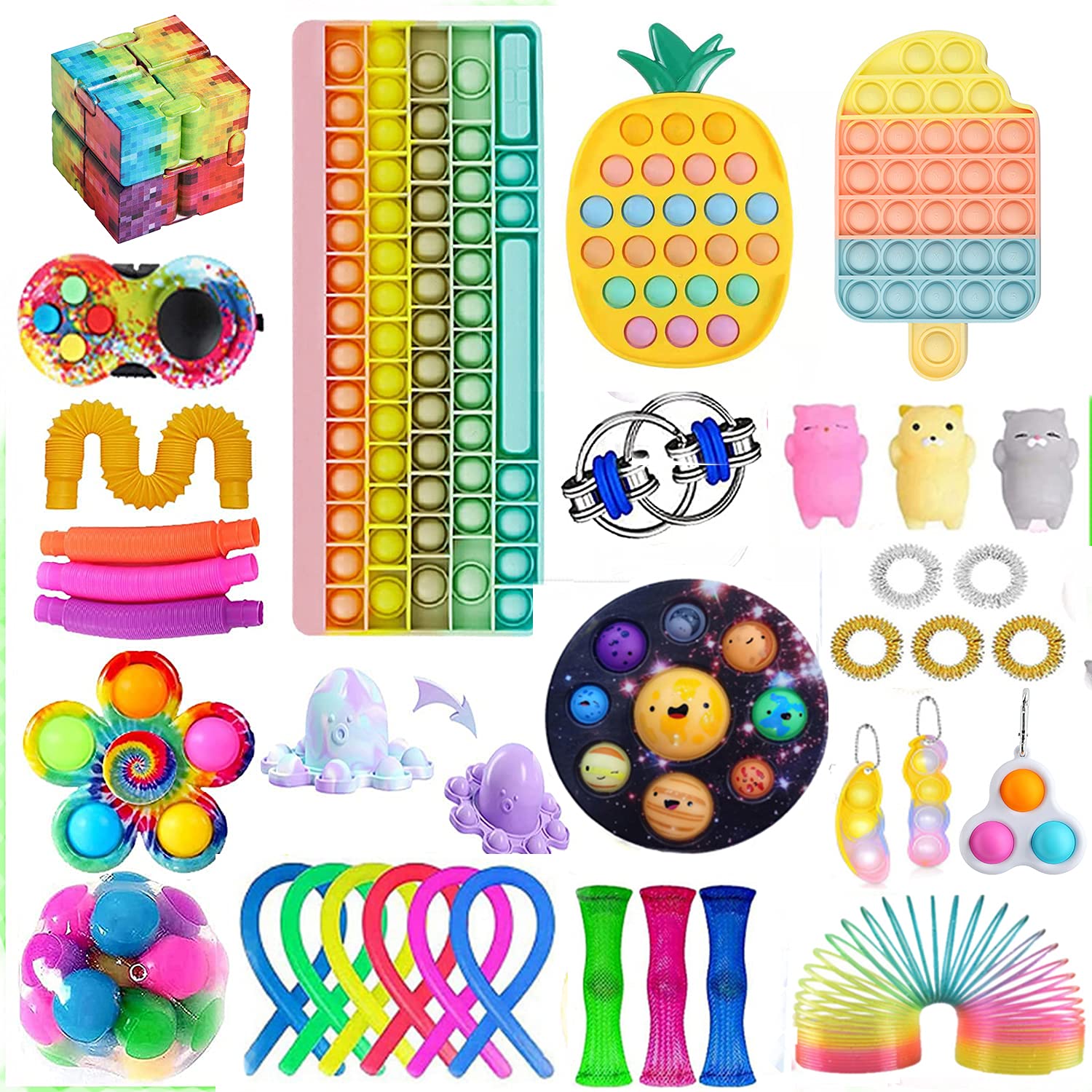 Nokiwiqis Fidget Toy 35 Packs for Adults&Children,Newest Pop Sensory Fidget Toys Push Bubble Toy Sets,Tik Tok Fidget Toy Kits Cheap Fidget Toy Box (A4-35Pcs)