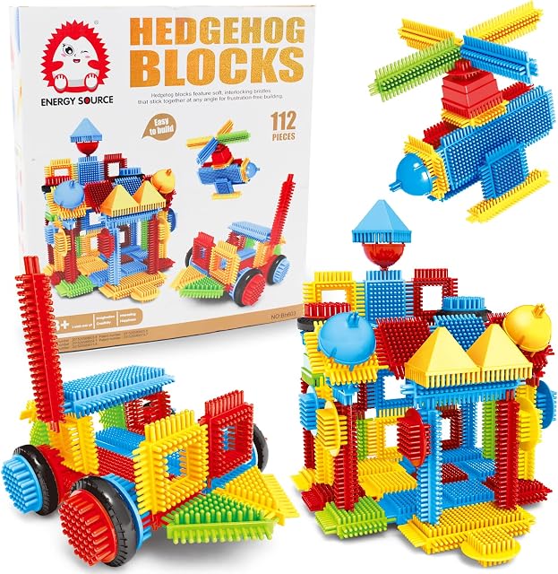 Soulmemes Stickle Bricks Blocks-112pcs Sensory Sticking & Joining Building Blocks Hedgehog Construction Early Development Building Toys for 3 Year Olds