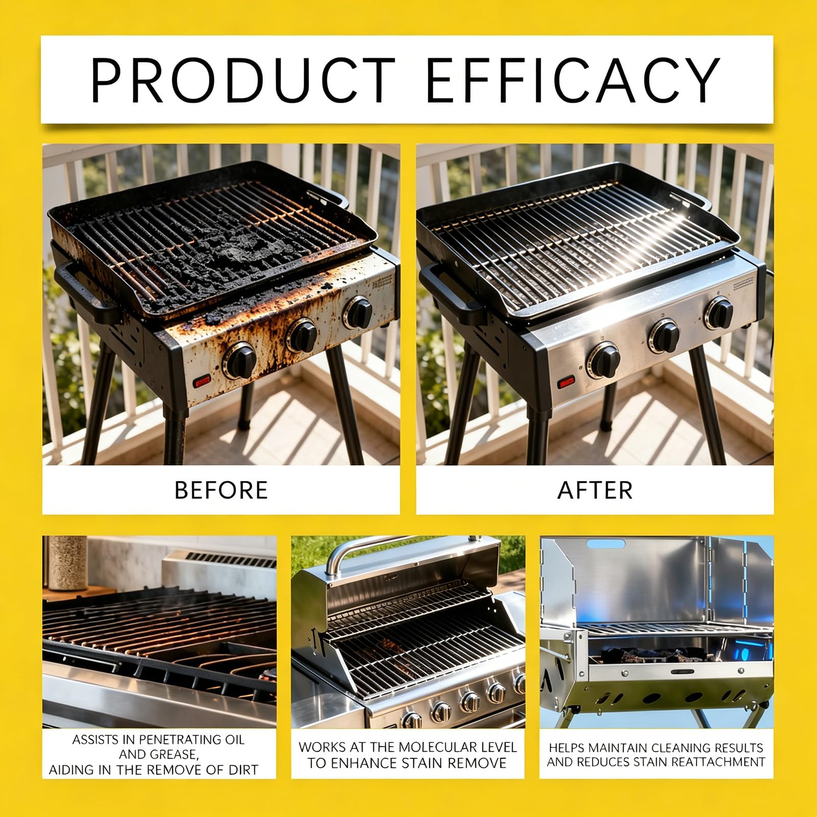 Grill & BBQ Cleaner Spray - Hochleistungs-Entfetter für Outdoor-Roste, Spieße & Kochgeschirr, entfernt gebackenes Fett & Lebensmittel, Mehrflächen-Kücheneinsatz (5PCS)