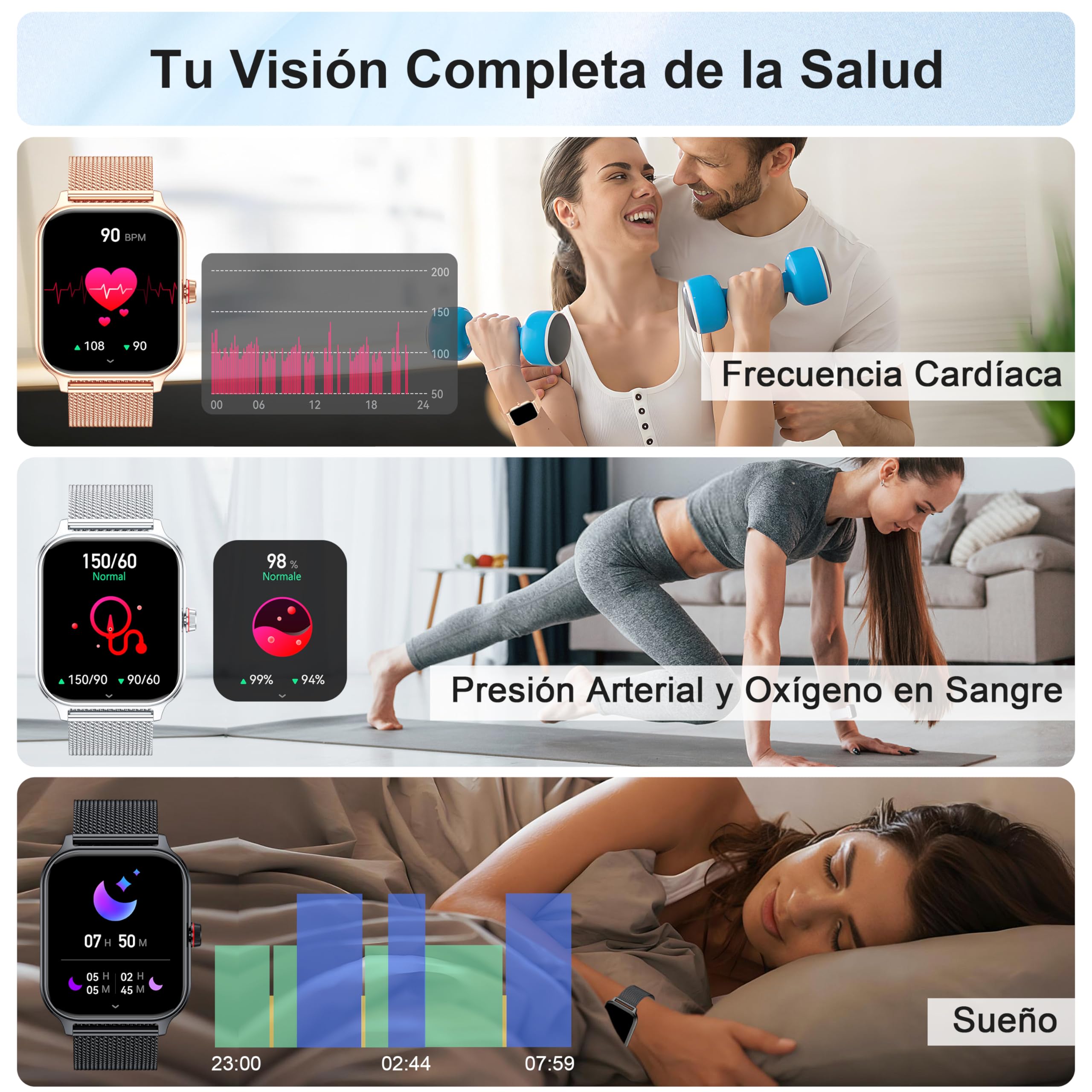 LODIMEKE Reloj Inteligente Mujer Hombre con Llamadas AI Voz y Whatsapp, 1.96" Smartwatch Monitor de Presión Arterial/SpO2/ Sueño/Podómetro/ 100+ Deportes, Pulsera Regalo iOS Android