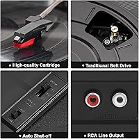 Vista 5 de Record Player with Speakers, Bluetooth Vinyl Record Player with Recording, 3 Speed Portable Suitcase LP Player, Belt Drive Turntable