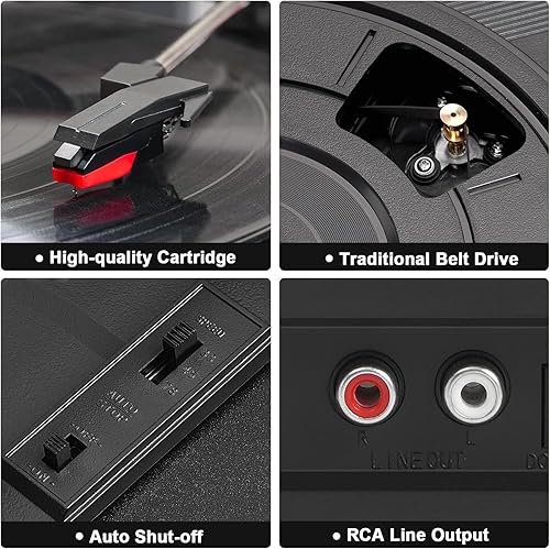 Miniatura 5 de Tocadiscos con altavoces, reproductor de discos de vinilo Bluetooth con grabación, reproductor LP portátil de maleta de 3 velocidades, tocadiscos de