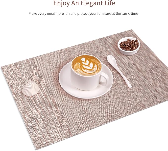 SENDAY Placemats, Set of 8 Heat-Resistant Placemats Stain Resistant Anti-Skid Placemats for Kitchen Table, Washable Durable PVC Table Mats Woven Vinyl Placemats