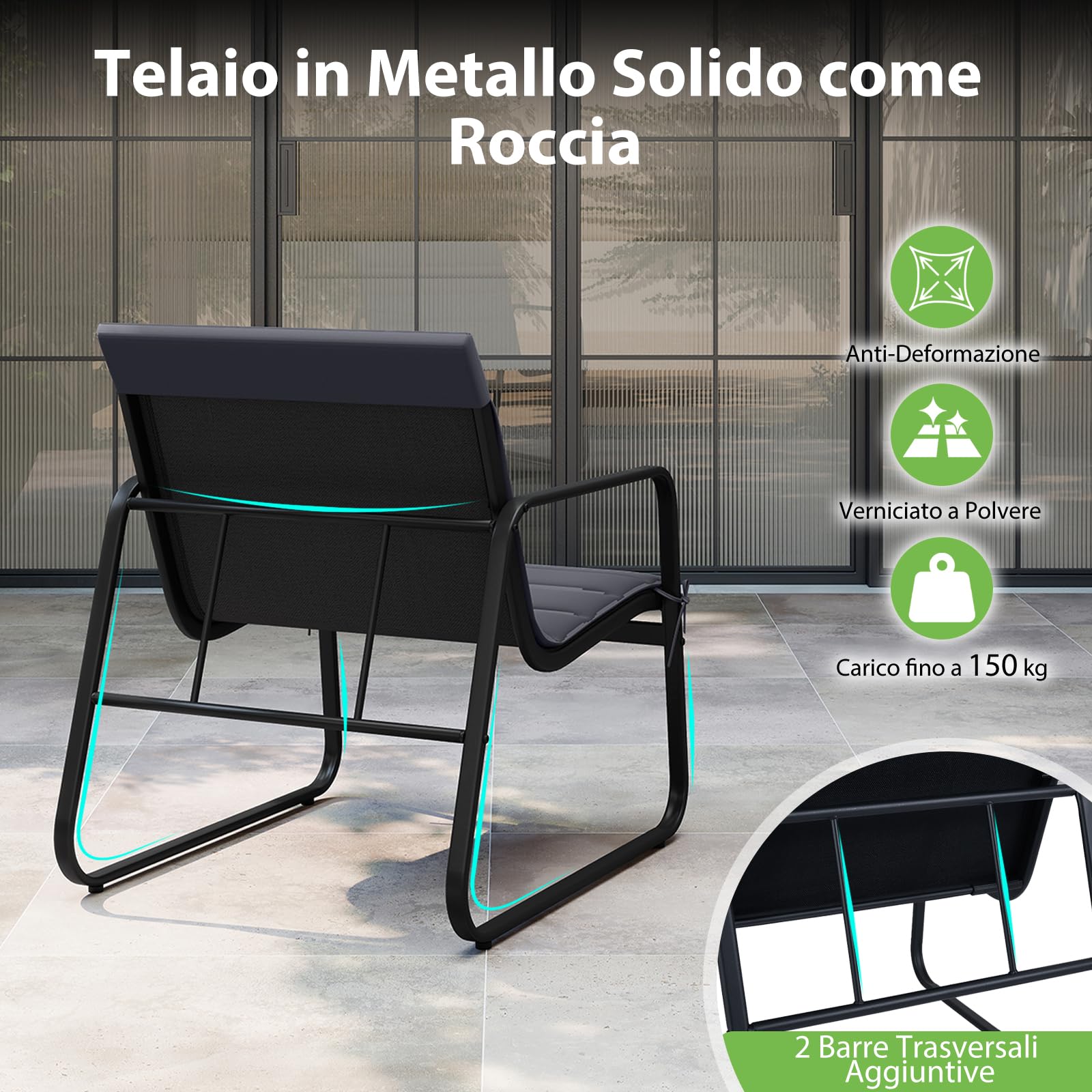 COSTWAY Set Tavolino e Sedie da Giardino, Set Bistrò 3 Pezzi con Cuscini Rimovibili, Tavolo in Vetro Temperato, Struttura in Metallo, per Patio, Cortile e Piscina (Modello 3)