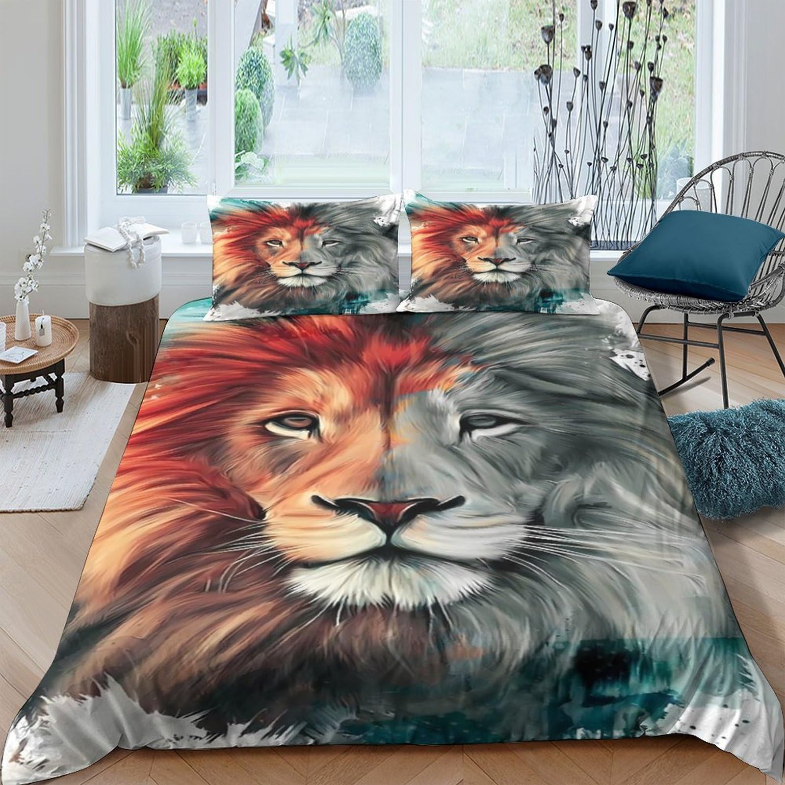 Ctjqhvkz Style-5 3D Printed Lion Portrait Fitted Sheet Microfiber Soft Bedroom Decor Gradient Mane Mattress Cover For Home Guest Room Single（135X200cm）
