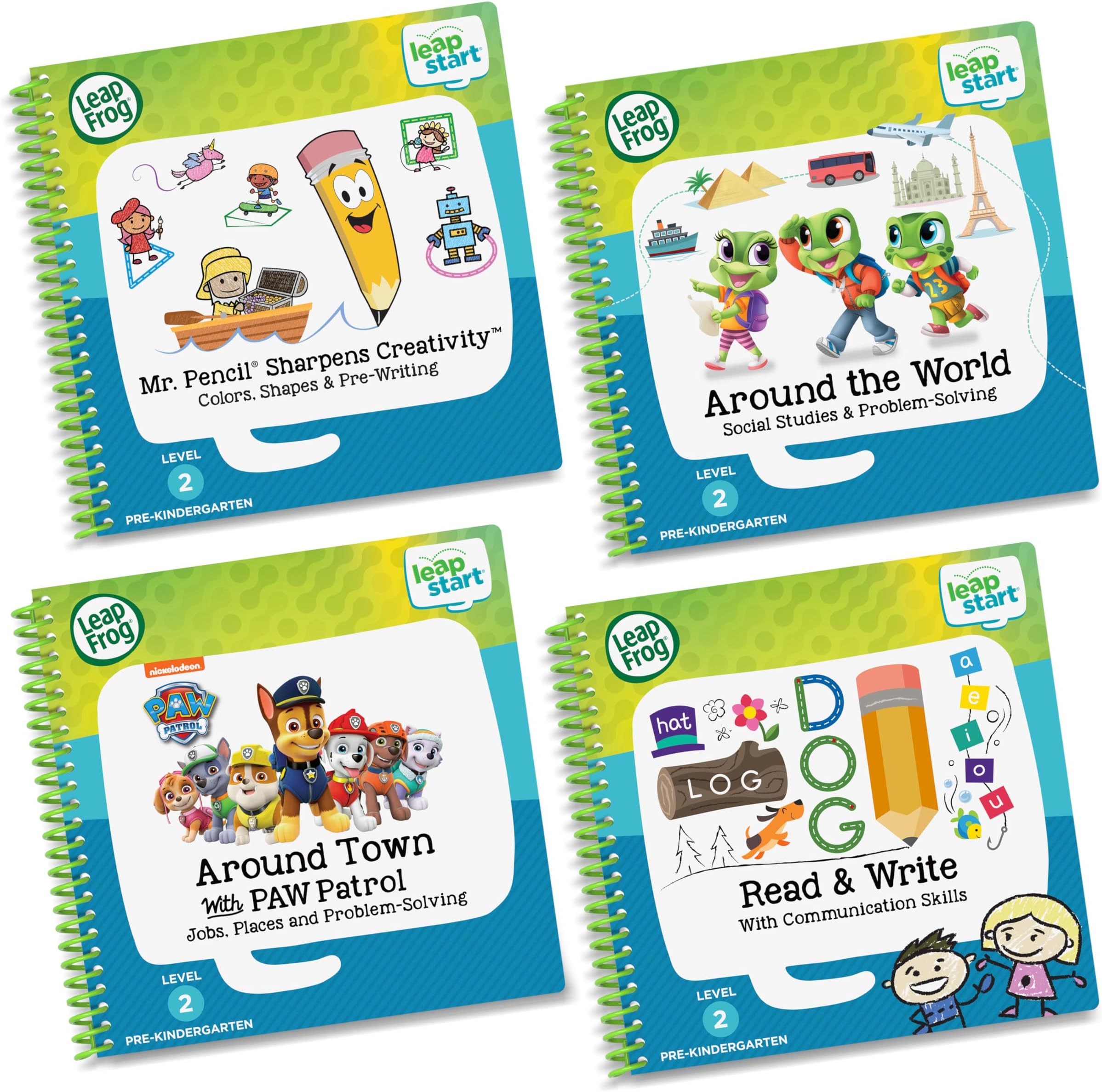LeapStart Pre-K 4-Pack, for 3-6 yrs includes Mr. Pencil Sharpens Creativity, Read and Write, Around the World, Around Town With PAW Patrol
