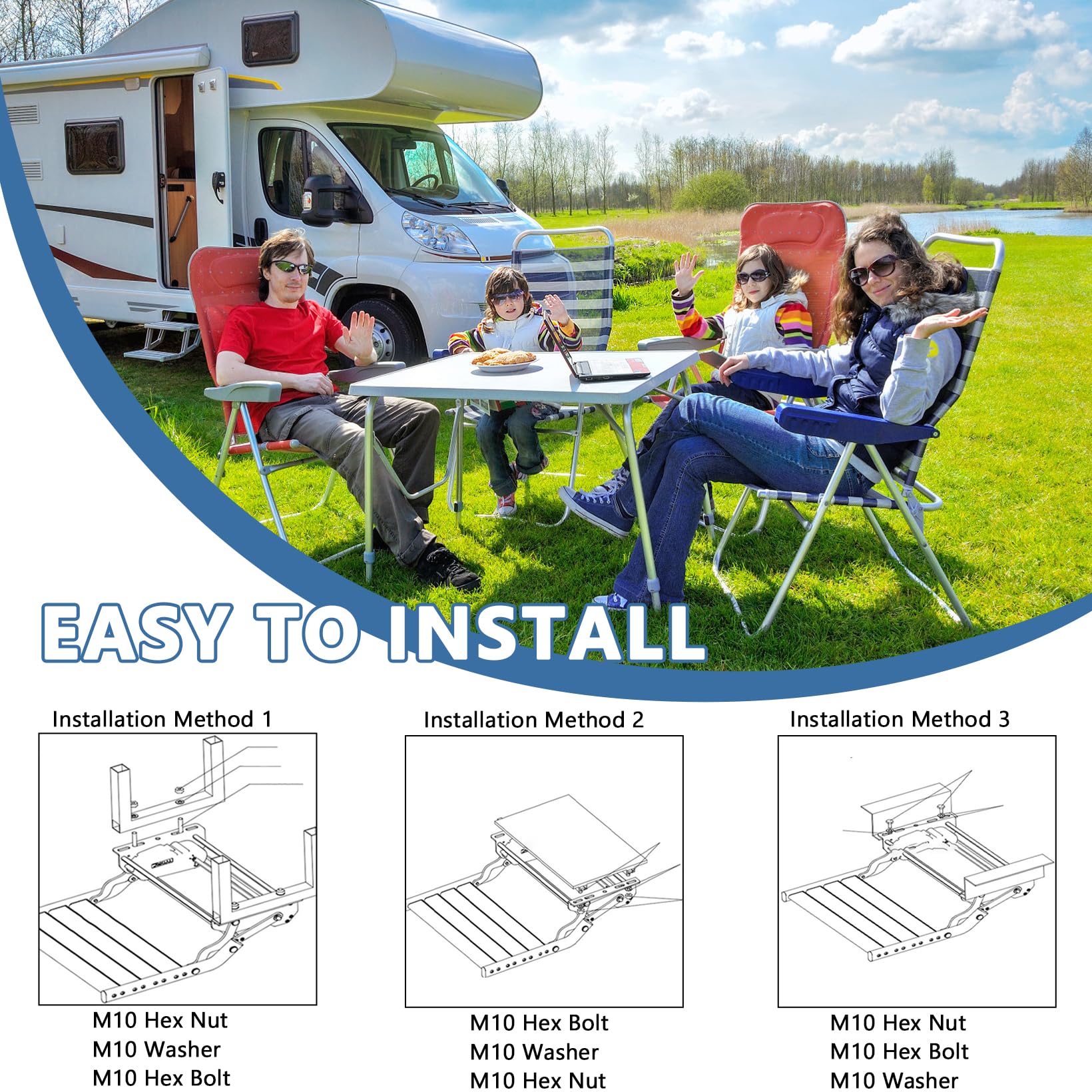 Marchepied Manuel Pliable pour Caravane avec Tapis antidérapant, Double Couche, pour Camping-Car, Caravane, remorque, Charge maximale : 200 kg