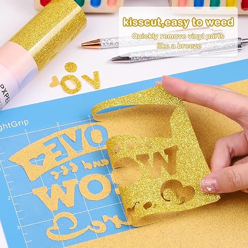 Miniatura 2 de WRAPXPERT Vinilo de transferencia de calor con purpurina dorada, vinilos HTV con purpurina de 10 x 5 pies, vinilo dorado con purpurina para planchar