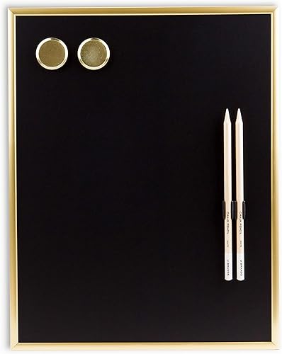 U Brands Pizarra magnética, 11 x 14 pulgadas, marco de metal dorado, superficie mate premium, incluye lápices de tiza e imanes