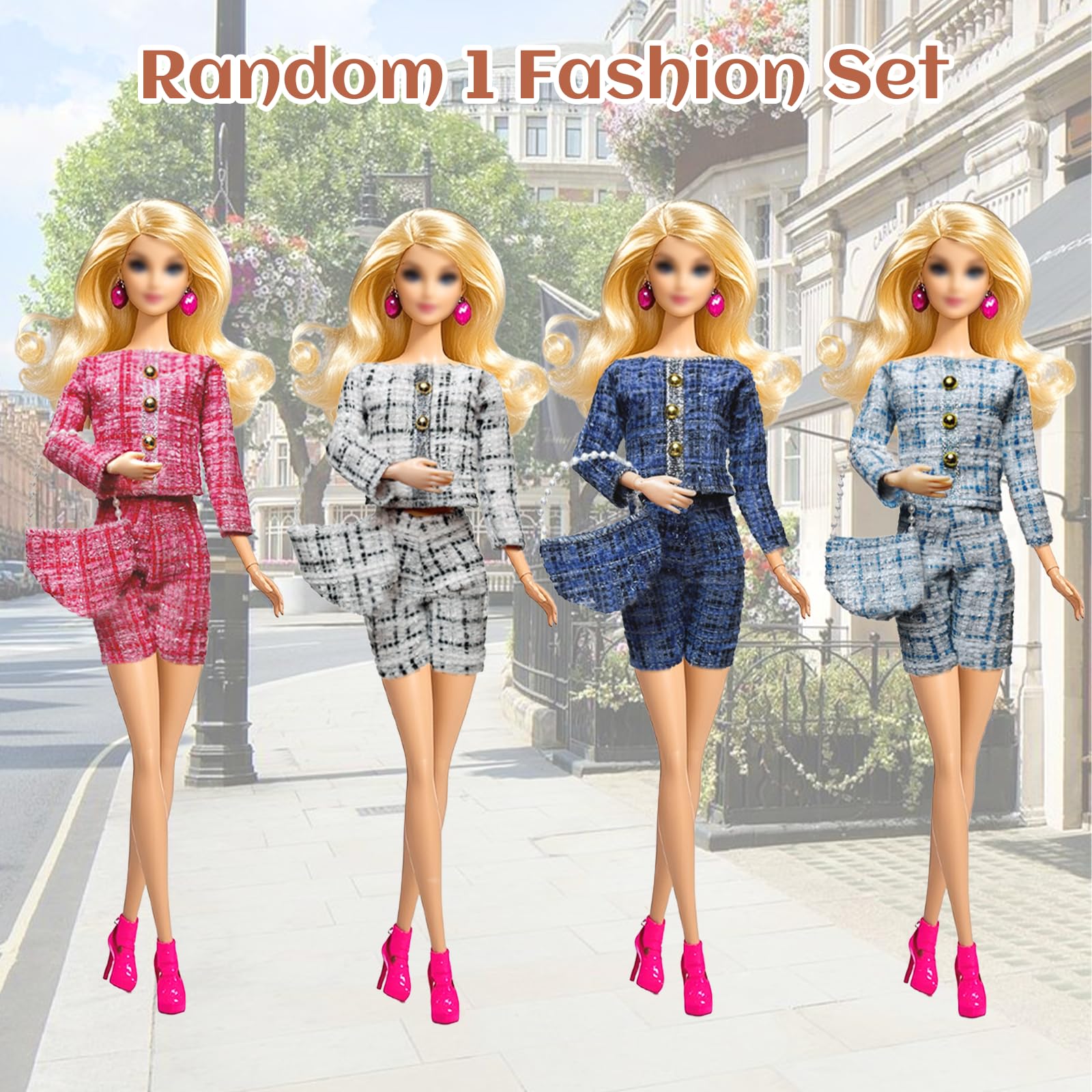14 Pcs Doll Clothes and Accessories for 11.5 inch Doll Include 1 Plaid Coat Set 1 Winter Set 1 Sports Outfit 1 Dress 2 Bags 5 Shoes 1 Hat 1 Scarf In Random - Image 4
