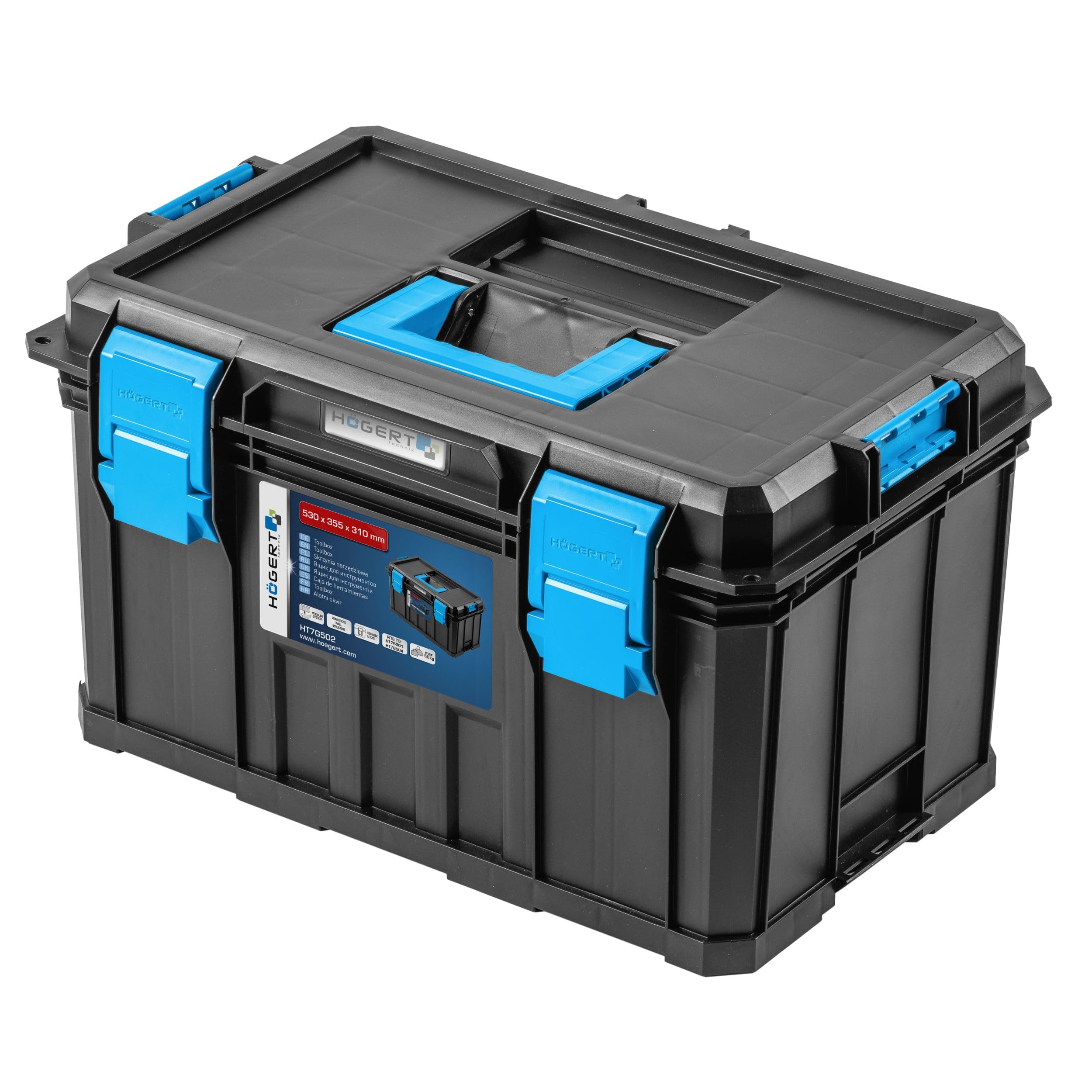 Högert Technik - Toolbox HT7G502, Caja de Herramientas, Caja Herramientas de Carga hasta 50 kg, Resistente a Daños, Maletin Herramientas a Prueba Polvo, Cierres Robustos ABS, Construcción Modular