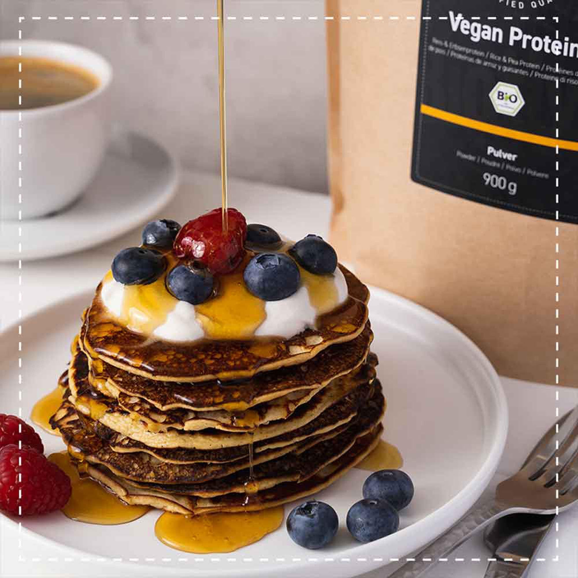 Vegan Protein Pulver Bio - 83% Protein - ohne Soja - Erbsen- und Reisprotein - 23g Eiweiß je Dosis - Vegan - Abgefüllt und kontrolliert in Deutschland - Biotiva