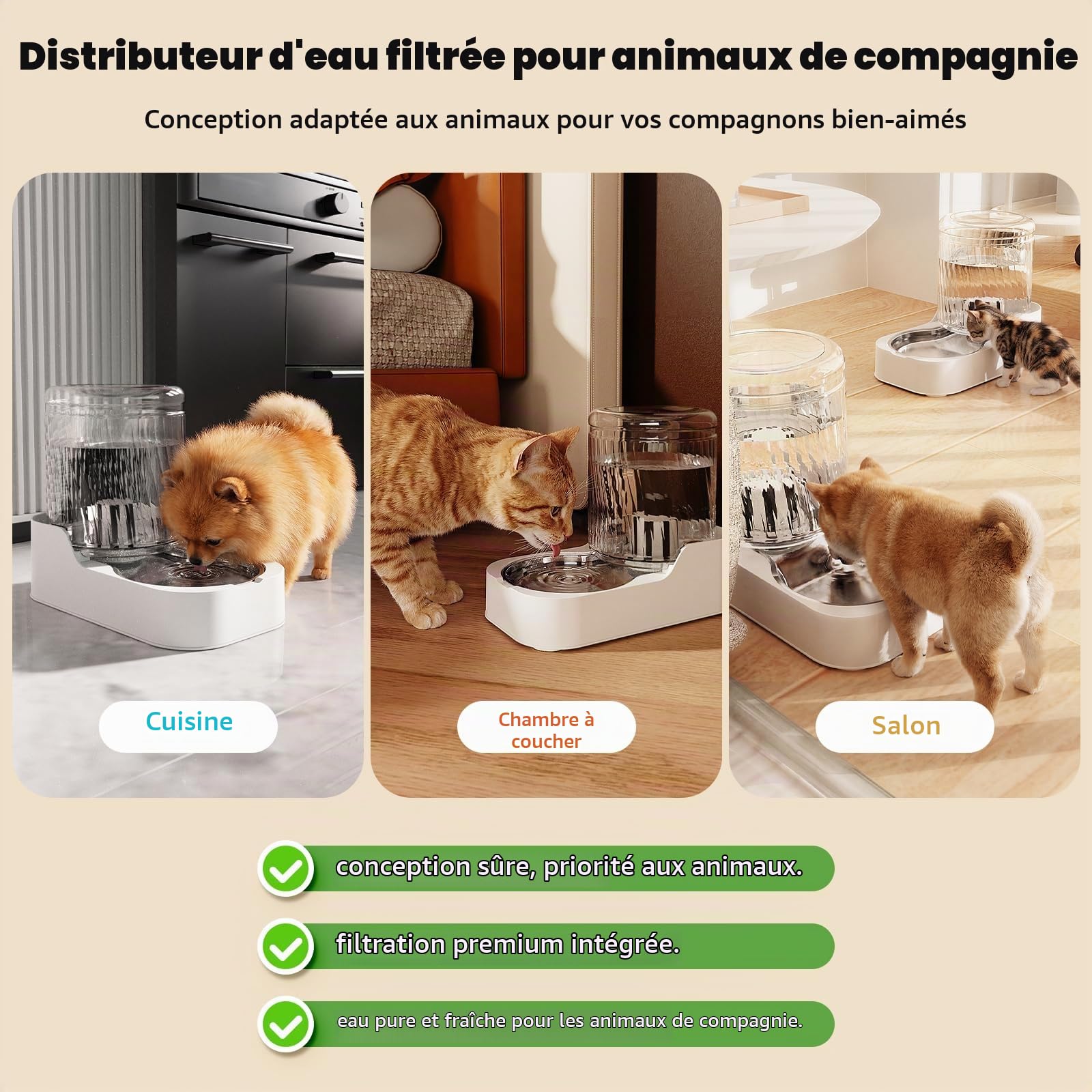 JUNSPOW Distributeur d'eau Automatique pour Chat avec Bol en Acier Inoxydable, Distributeur d'eau réglable pour Chats et Chiens | Distributeur d'eau réglable pour chiens et chats