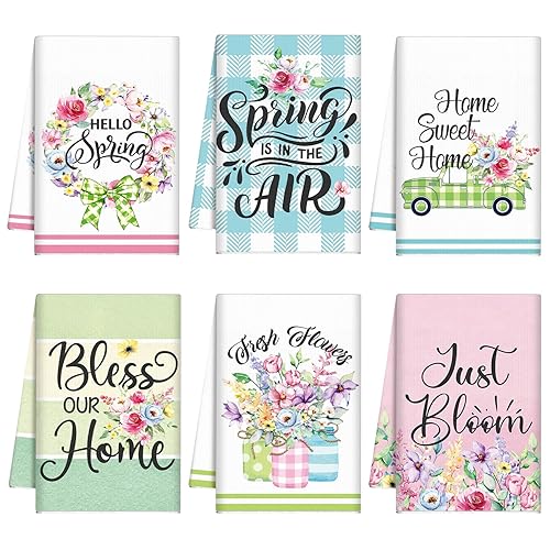 Kajaia 6 Pcs Spring Kitchen Towels Floral Hand Towels 15.8