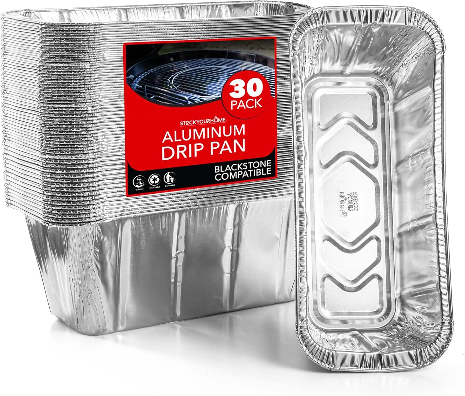 Foil Grill Drip Pan (30 Pack) - Compatible with Blackstone 28”, 30”, & 36” BBQ Griddle, Tabletop, Range - Aluminum Foil Drip Pans - Disposable Grease Cup Liners - Foil Grease Catcher - Stock Your Home : Patio, Lawn & Garden