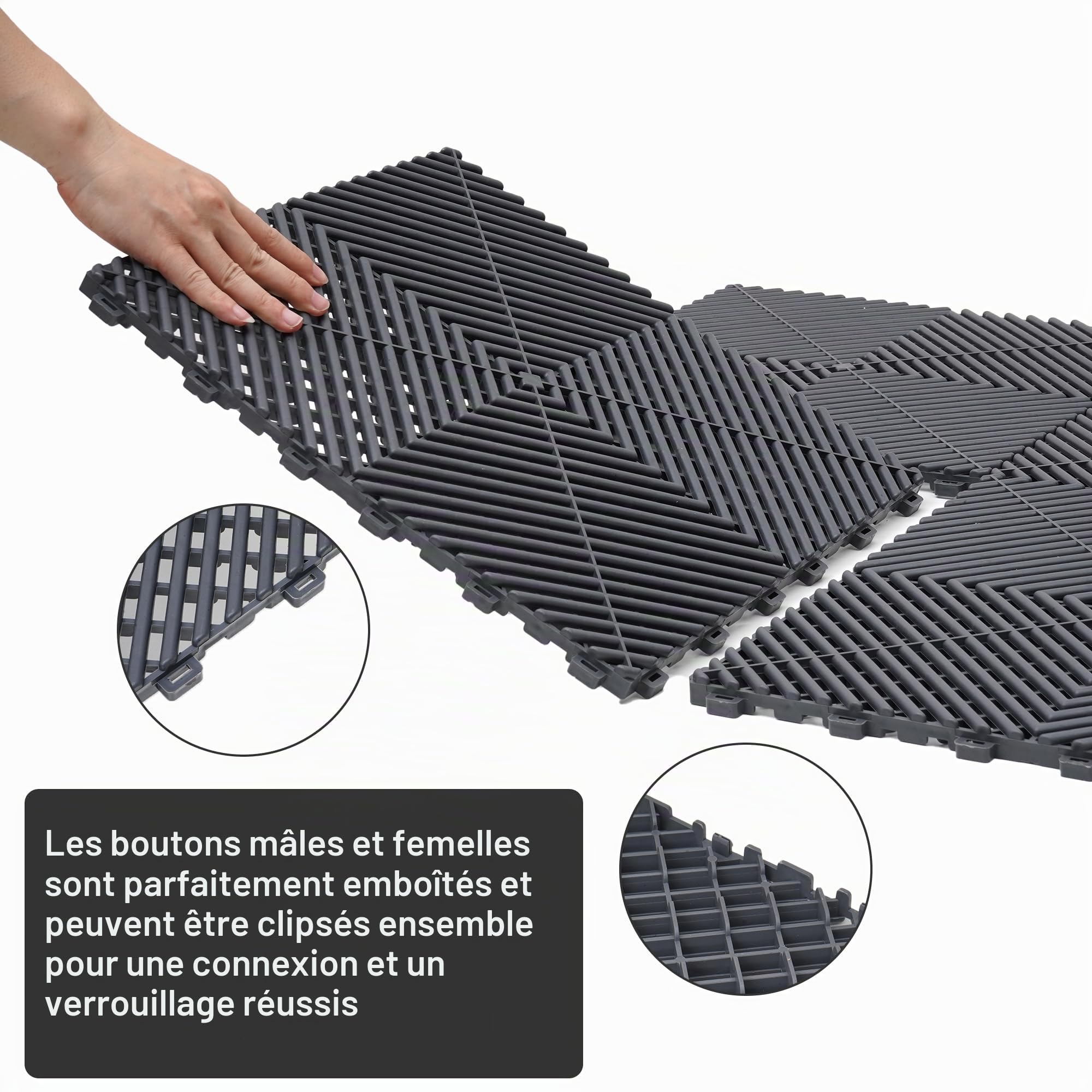 uyoyous 20 pièces de Sol de Garage en PVC 40x40cm Sol de Garage imbriqué (3.2m²),Tapis de Sol de Garage, Tapis d'atelier,Tapis de Drainage de Garage pour Garage,extérieur,Piscine intérieure (Gris)