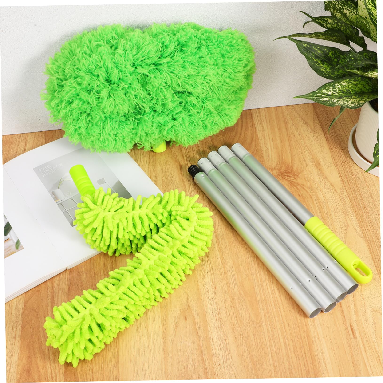 Plumero Extensible para Ventilador de Techo, Mango Largo de Aluminio | Cabezal Desmontable, Limpieza de Alta Eficiencia, 1 Juego Verde para Muebles y Ventanas