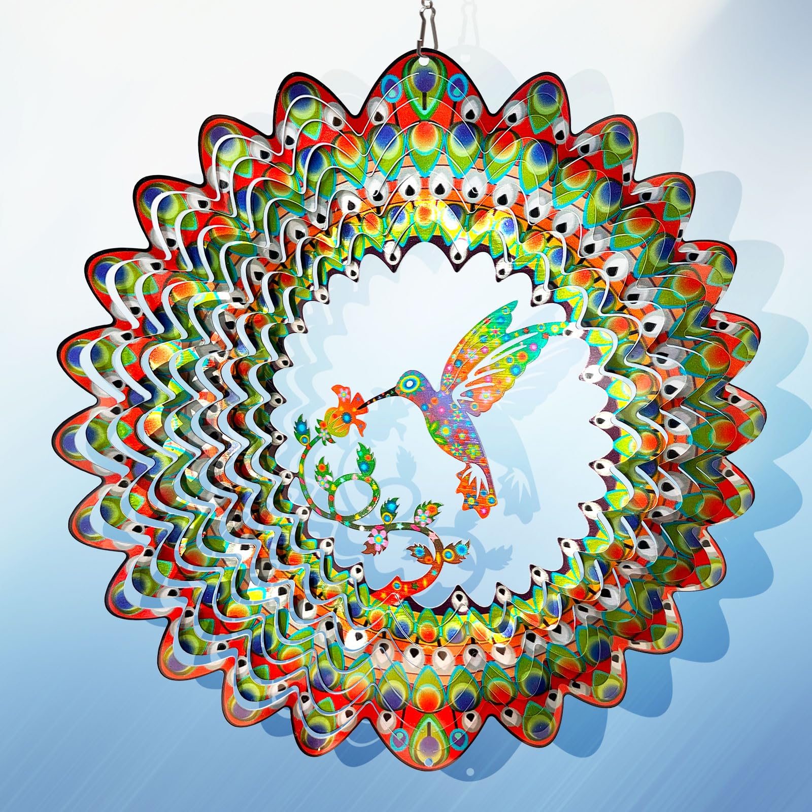 Aoedelyart Hummingbird Wind Spinner for Yard and Garden,12in 3D Wind Spinner Hummingbird Gift for Women/Mother/Father/Men,Hanging Bird Wind Catchers Kinetic Yard Art Ornaments Outdoor Wind Sculptures