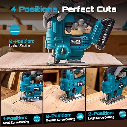 Miniatura 4 de SEESII Sierra de calar inalámbrica de 21 V, herramienta de sierra eléctrica con 2 baterías de 2.0 Ah, velocidad variable de 2800 RPM para corte de