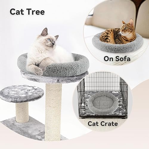 Miniatura 3 de Cama redonda para gatos lavable con parte inferior antideslizante, cómoda y suave cama para mascotas para gatos de interiorgris (diámetro 15.75