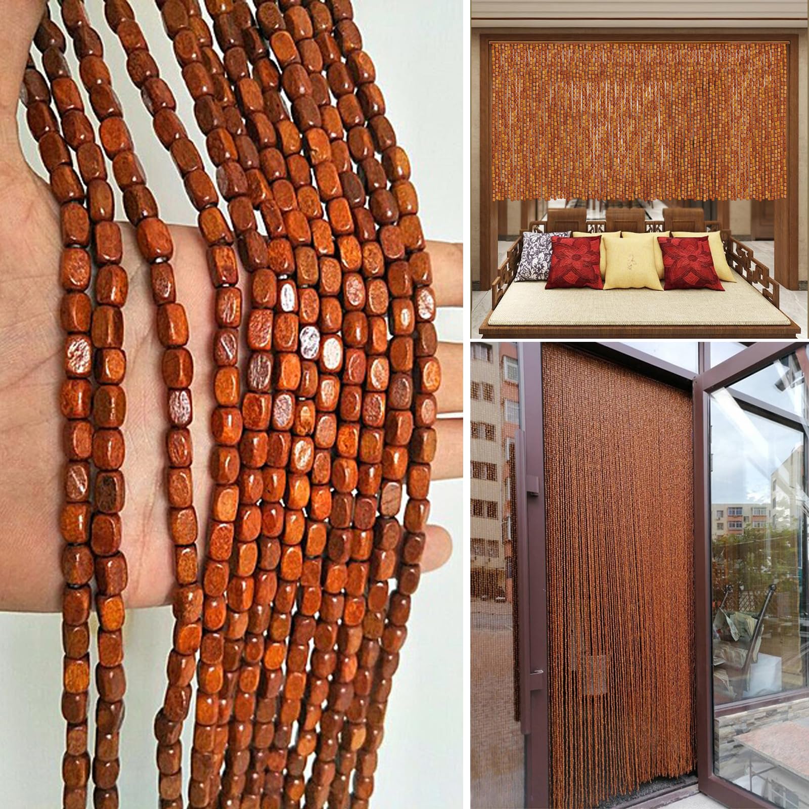 ZHUOZ1T String Door Curtain,Natural Bamboo Beaded Curtains,Wooden Bead Door Curtains,Hanging Partition Decorative Curtain,Fly Screen for Doors Window,Customizable (140cm x 140cm(141 Strands))