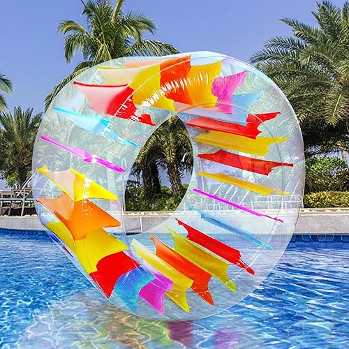 Miniatura 3 de Joliyoou Flotador de piscina con rueda de agua, flotador inflable de 47 pulgadas para niños, juguete gigante de piscina colorido para niños,
