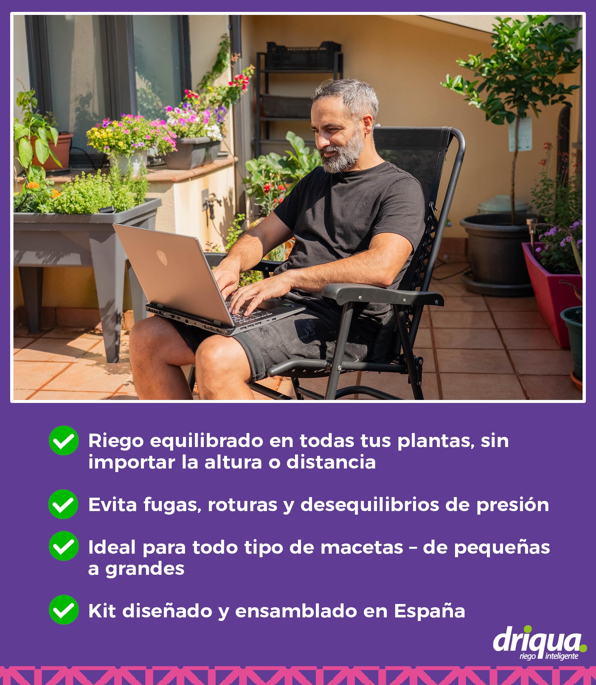 Kit de Riego por Goteo Balcones Terrazas y Huerto Urbano Sistema Completo 20-25 Macetas con Grifo Doble Latón Reductor Presión Goteros Autocompensantes Microtubo 25m Instalación Fácil sin Electricidad