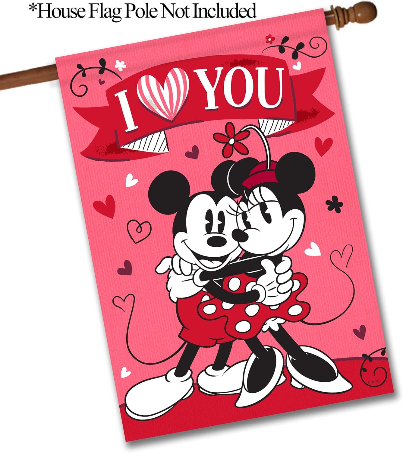Flagology.com, Disney, I Love You Mickey & Minnie – House Flag 28" x 40", Exclusive Premium Fabric, Licensed Disney, Valentines (28" x 40")