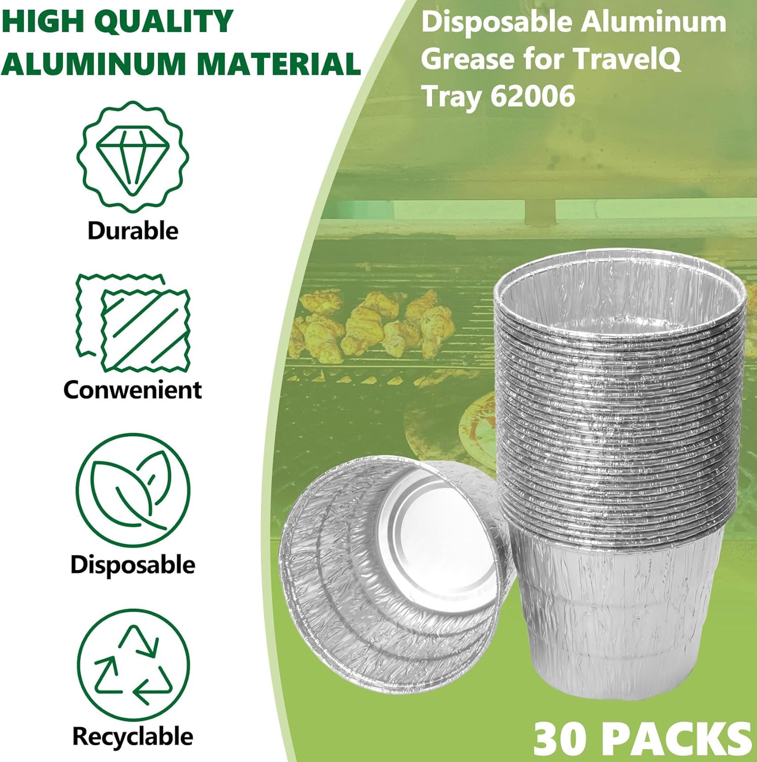 SafBbcue Pellet Smoker Grill Drip Grease Bucket with 30Pack Disposable Foil Bucket, Drip Pan for Traeger, Oklahoma Joe's, Pit-Boss, Camp Chef, Z Grill and More Pellet Grills Grease Pan & Bucket Liner