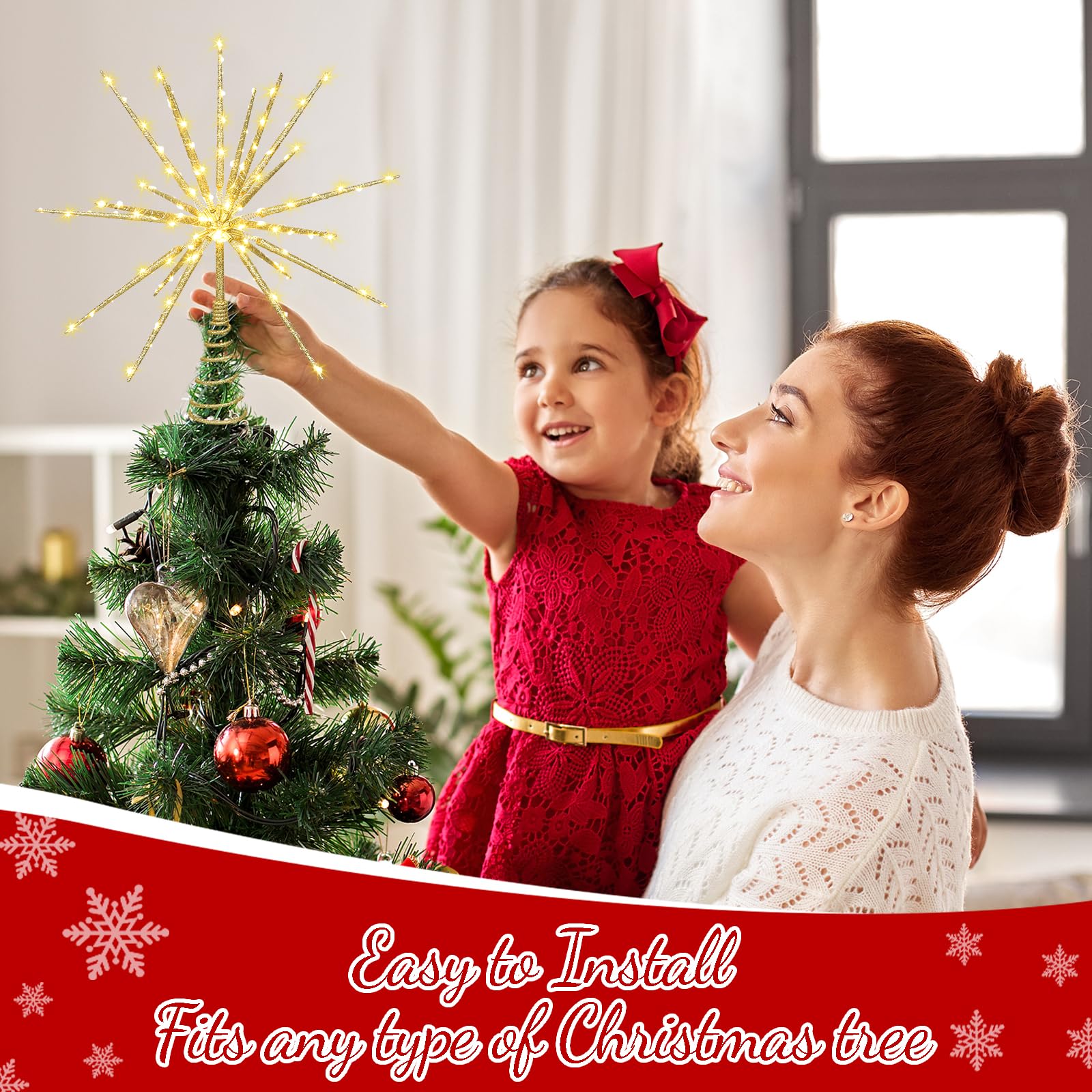 HMASYO Étoile scintillante de 38,1 cm, étoile dorée à 19 branches avec 150 LED, télécommande et minuterie, alimentation USB pour intérieur, maison, vacances, fête, décoration de sapin de Noël