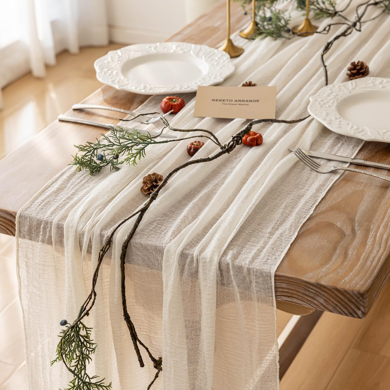 10Pcs White Cheesecloth Table Runner 120 Inches for Party Home Decor