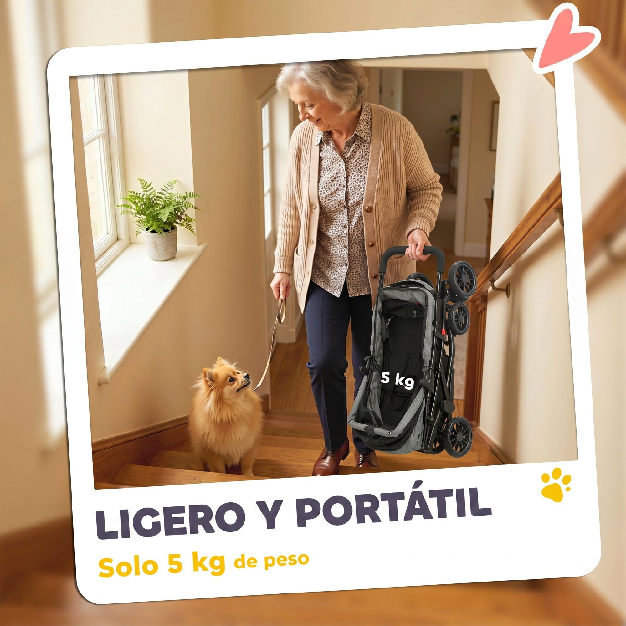 PawHut Cochecito para Perros Plegable 4 Ruedas de EVA 10 kg Ligero Gris | Carrito para Perros Pequeños y Gatos, Giratorio y Freno, Ventanas de Malla, Cojín Extraíble, Bandeja y Portavasos