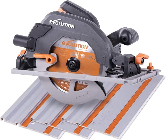 Evolution Power Tools R185CCSX Multi-Material Circular Saw and Track (Combination Pack), 1600 W, 230 V, 185 mm, Grey