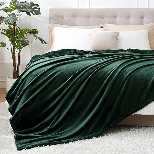 Miniatura 9 de Hansleep Manta de vellón Queen para cama de forro polar verde oscuro, manta de tamaño Queen supersuave de franela mullida, manta acogedora de felpa