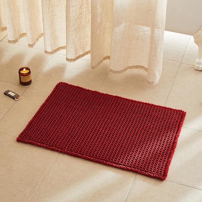 Waffle Bath Mat, Boho Bathroom Rugs Non Slip Washable Super Absorbent Quick Dry Farmhouse Bathroom Decor, 30"x20" Khaki