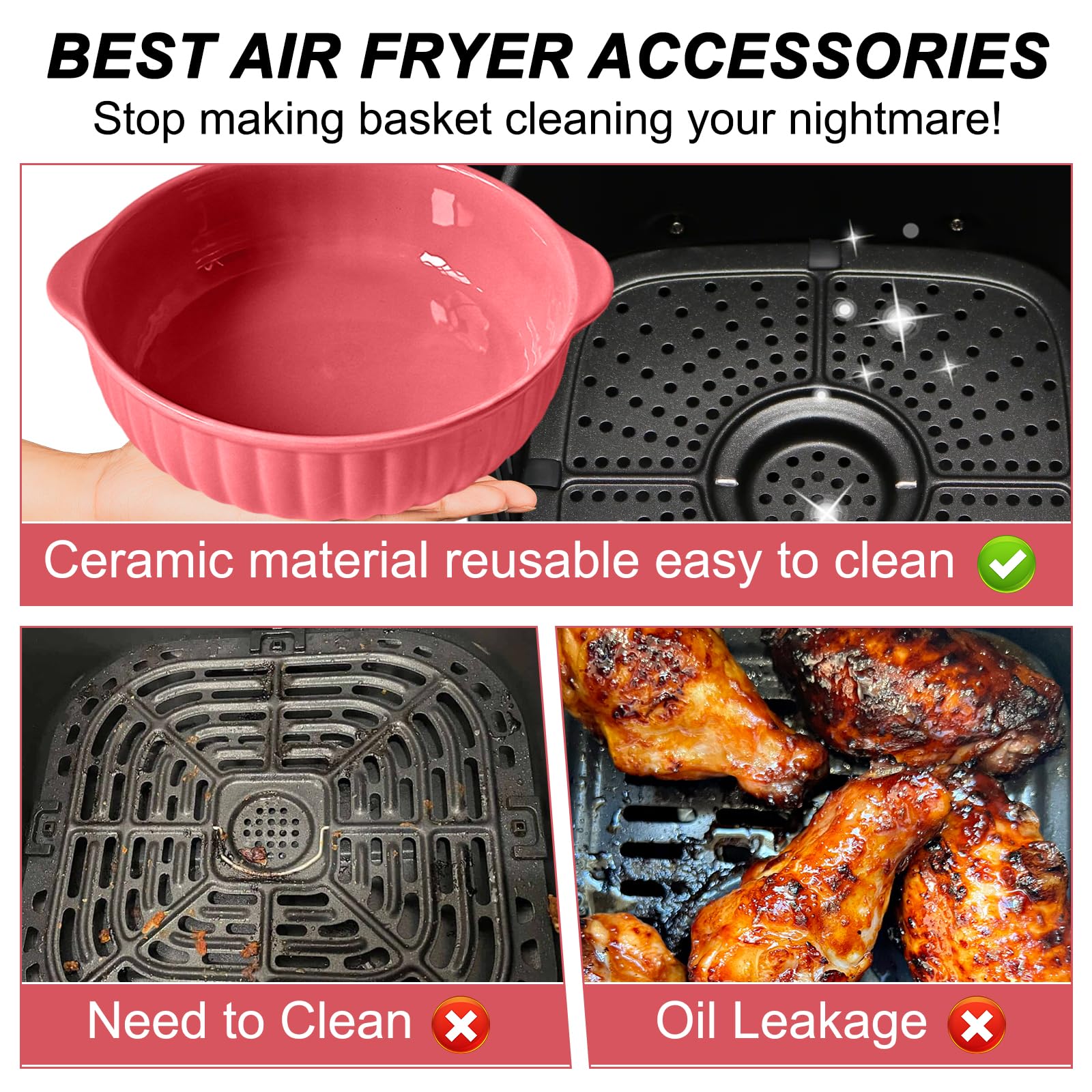 Ceramiczne naczynie do zapiekanek, 700 ml, okrągłe, z uchwytami, do lasagne, mięsa, warzyw, do frytkownicy na gorące powietrze, piekarnika, kuchenki mikrofalowej