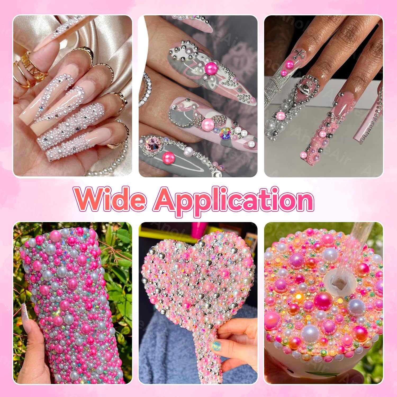 Pink White Nail Pearls for Nail Art, Pearl Nail Charms Gems for Nail Art Designs, Pearl Beads for Crafting, Small Tiny Half Pearl Beads for DIY Nail Art, Face Makeup and Craft - Image 7