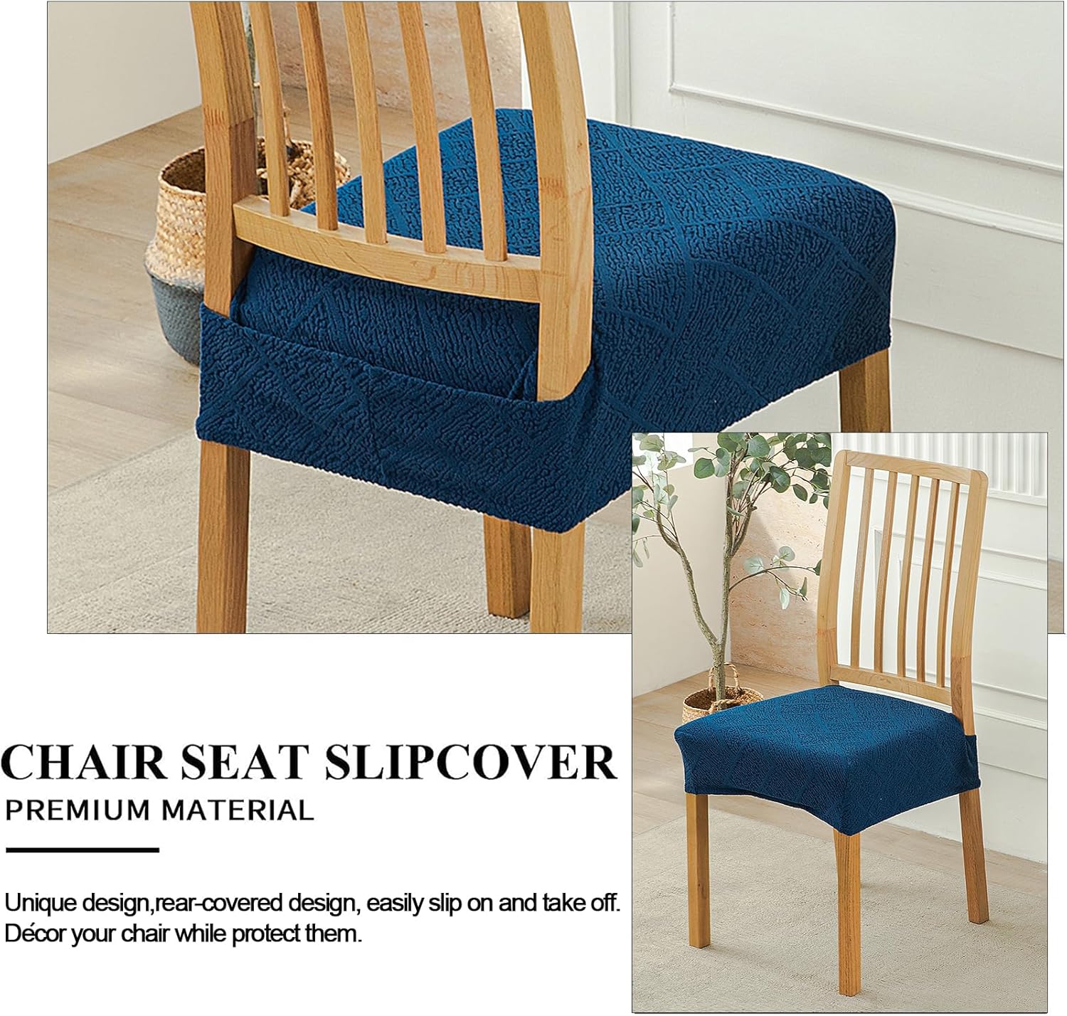 Eco-Ancheng Dining Chair Seat Covers Stretch Chair Seat Slipcover Set of 4 Dining Chair Cover Upholstered Chair Seat Cushion Slipcovers Jacquard Chair Protector for Dining Room Chairs(Rear-Covered,10)