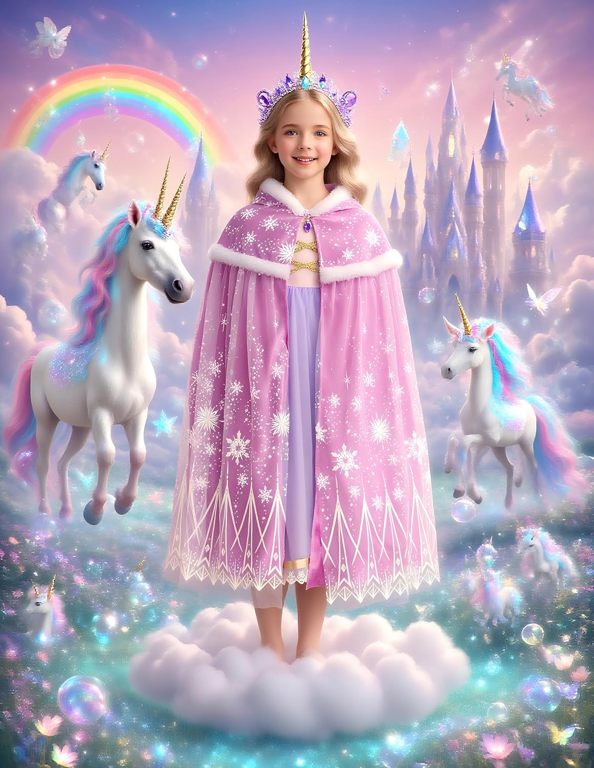 Girls Elsa Princess Velet Cape Girls Luxurious Hooded Cloak Kids Play Cape Costume - Image 3