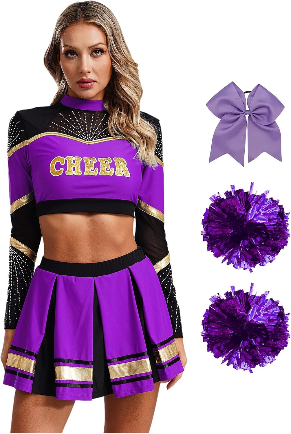 XUNZOO Womens Cheer Leader Costume School Sports Cheer Up Uniform Dress Up Cheerleading Gifts